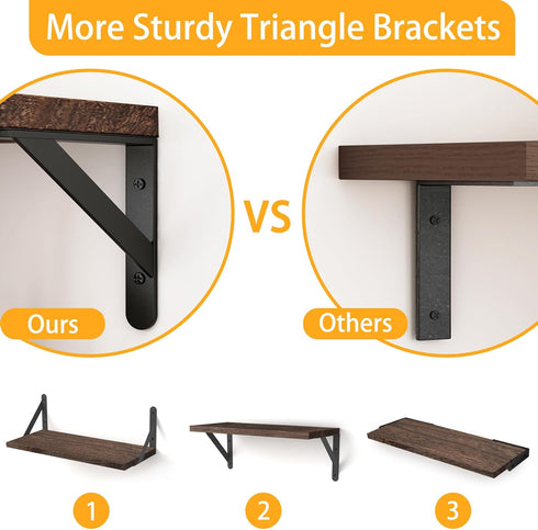 Set 4, 16.5 Inch) Fixwal Floating Shelves for Wall, Wood Wall Mounted Shelves for Bedroom, Bathroom, Living Room