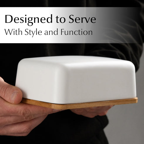 Countertop, 2 MIAMIO - Ceramic Butter Dish with Lid for Holds Sticks of Butter/Butter Holder and Container with Bamboo