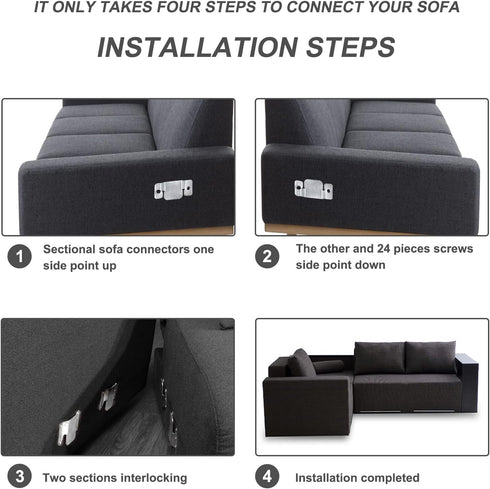 4 Pcs Sectional Couch Connectors, Metal Clips with 10 Pcs Screws for Interlocking Furniture Connector