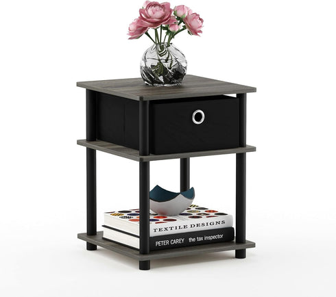 3-Tier Grey/Black/Black,18063GYW/BK/BK Furinno Turn-N-Tube End Table, French Oak