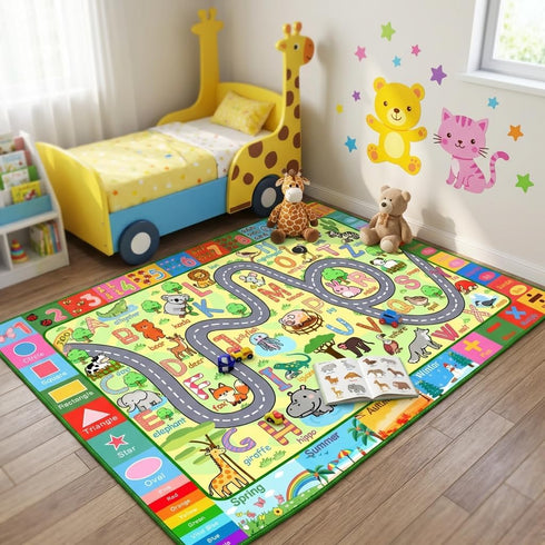 3x5 Feet Educational Area Rug Kids Rugs for Playroom with Alphabet Numbers Shapes Animals Learning Carpet for Bedroom
