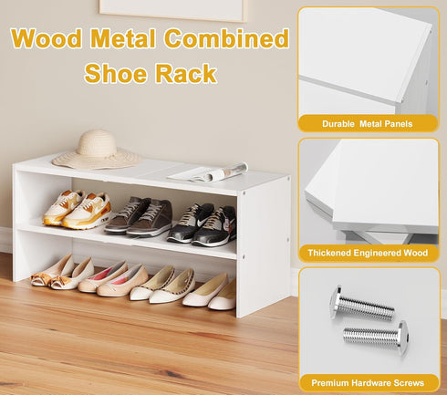 Closet, 2-Tier Closets, Space,Hallway,Bedroom,Bathroom,6-12 White Shoe Rack Organizer for Expandable Shoe Shelf