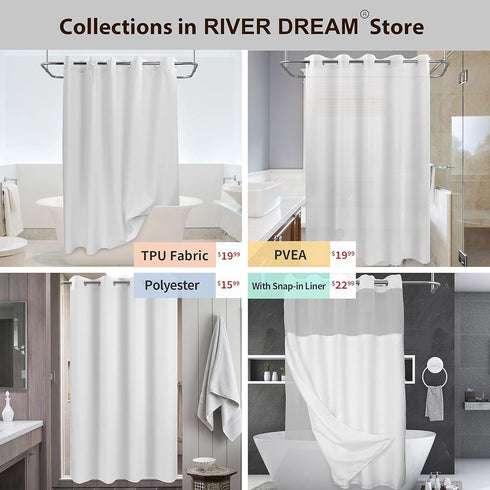 River Dream No Hook Hotel Cloth Shower Curtain - Waterproof Soft Washable Fabric with Magnets, Standard Size