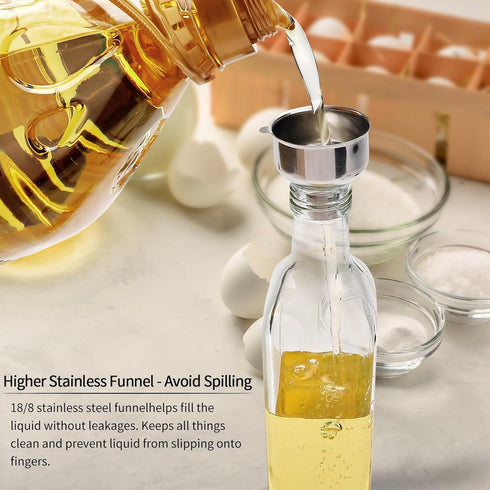 4 Pack 17oz 500ml BAKHUK Olive Oil Dispenser Bottles, Clear Glass Vinegar Cruet with Pourers and Funnel for Kitchen