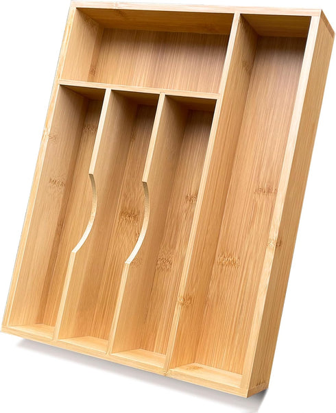 Bamboo Silverware Drawer Organizer, Silverware Utensil Tray Holder and Cutlery Tray for Flatware and Kitchen Utensils