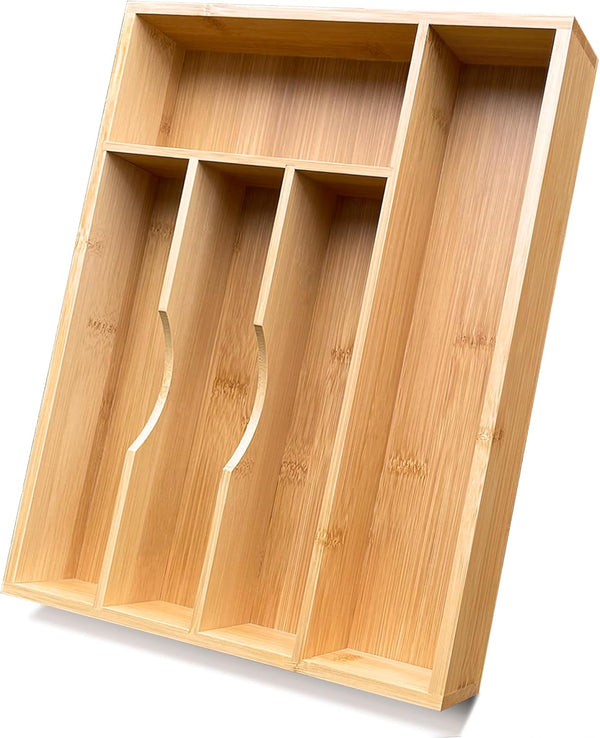 Bamboo Silverware Drawer Organizer, Silverware Utensil Tray Holder and Cutlery Tray for Flatware and Kitchen Utensils