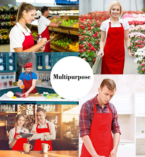 XEEYAYA 9 Pack (9 Pack, Bib Christmas Red Apron for Women Girls Ladies with Pockets - Kitchen Aprons Bulk for Cooking