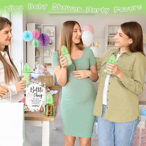 TrelaCo Bottle Chug Baby Shower Game Sign, 20 Pcs Baby Bottles Shower Favor, Plastic Greenery Flowers Bear Elephant