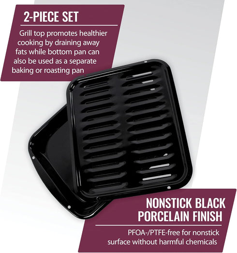 Certified Appliance Accessories SPL50016 Large 2-Piece Broiler Pan & Grill Set, Porcelain-on-Steel Broiler Pan for