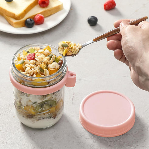 4 Pack 16 oz LANDNEOO Overnight Oats Containers with Lids and Spoons, Glass Mason Jars with Airtight Lids, Overnight