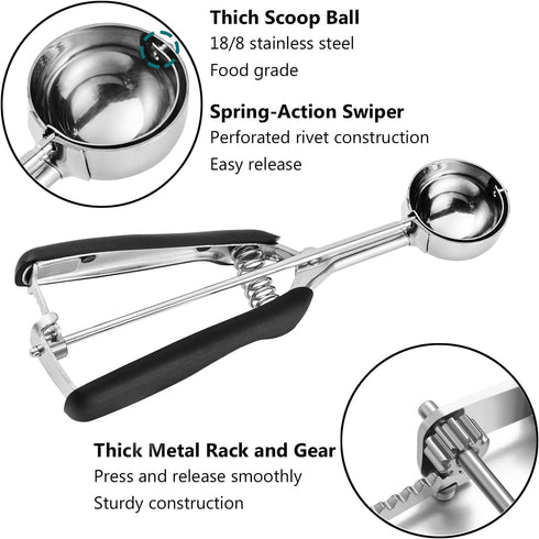 Medium Cookie Scoop, 2 Tablespoon for Baking, Spring-Loaded Cookie Dough Scoop with Comfortable Grip