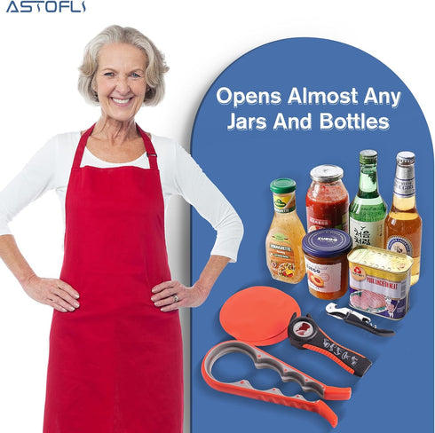 Astofli 5 Pack Jar Opener for Seniors with Arthritis, Easy Twist Lid Opener with 2 Rubber Jar Grippers, Multi Can