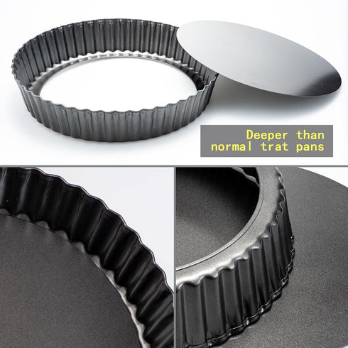 Deep Dish Quiche Pan, 11” x 2” Tall Nonstick Pie Pan with Removable Bottom for Baking