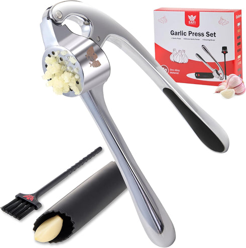 SAFI Garlic Press Set - Premium Zinc Alloy Garlic Mincer Efficient Garlic