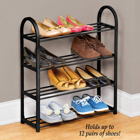 4-Tier Closet 12 Collections Etc Black Metal Shoe Rack is Perfect Inside a or in an Entryway to Control Clutter - Holds