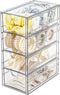 FABROK Clear Hair Accessory Organizer Box - 4 Drawer Compact Storage Set for Cosmetics, Glasses, Stationery, Stackable