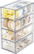 FABROK Clear Hair Accessory Organizer Box - 4 Drawer Compact Storage Set for Cosmetics, Glasses, Stationery, Stackable