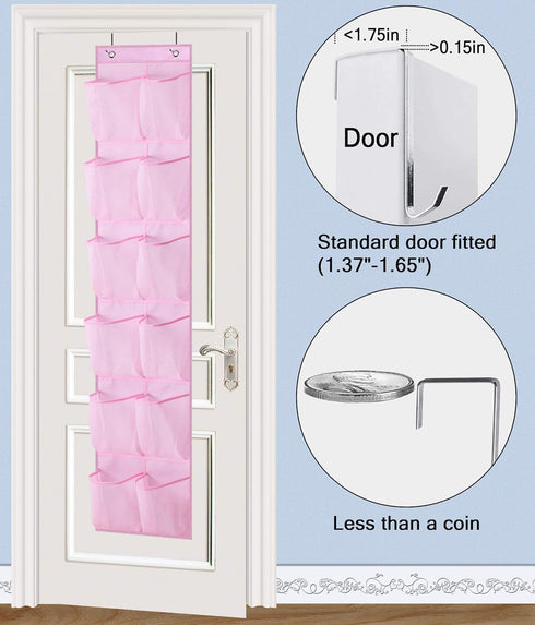 MISSLO Kids Over the Door Shoe Organizer, 12 Mesh Pockets, Baby Hanging Shoe Rack for Girl, Women, Men, Toddler, Pink