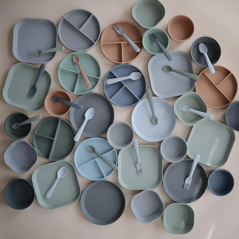 mushie Square Dinnerware Bowls for Kids - Made in Denmark, Set of 2 in Sage Color