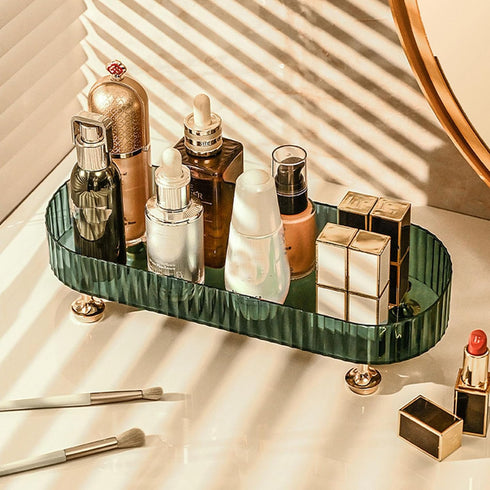 Small Bathroom Trays for Counter - Countertop Makeup Organizer Tray for Vanity, Clear Perfume and Cosmetics Tray