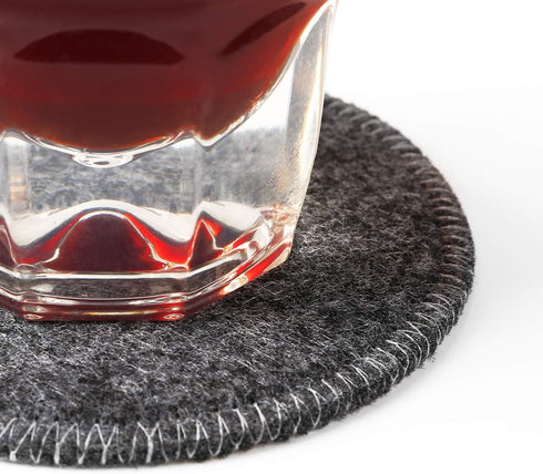 Drink Coasters Set of 6 with Holder - Dark Gray Round Water Absorption Felt Mat, 3.94 Inches Diameter