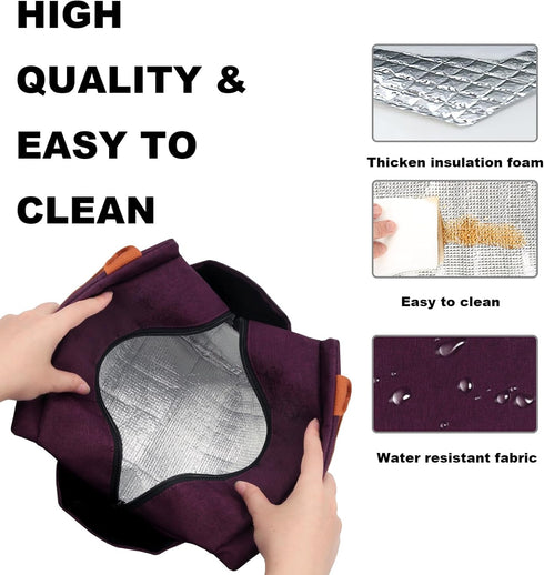 Joymee Insulated Lunch Bag - Reusable Leakproof Cooler Tote for Work, Office, Travel, Picnic - Dark Purple