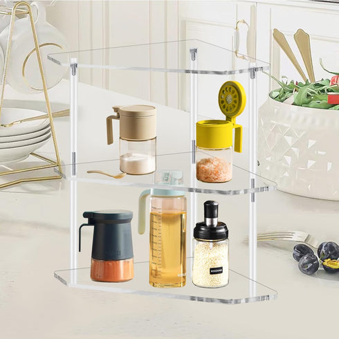 Tasybox 2 Tier Corner Shelf, Acrylic Bathroom Counter Organizer for Kitchen, Office, Vanity, Makeup, Spice
