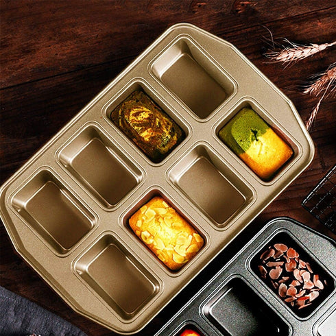 Non-Stick Mini Loaf Pan Cake Bread Baking Tray, 8-Cavity Carbon Steel Bakeware (Gray)