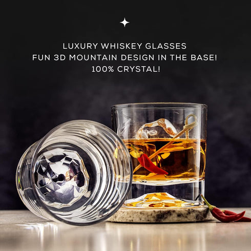 JoyJolt Set of 4 Everyday Whiskey Glasses - 10oz Old Fashioned Crystal Scotch, Rocks, Bourbon, Liquor, Cocktail Glasses