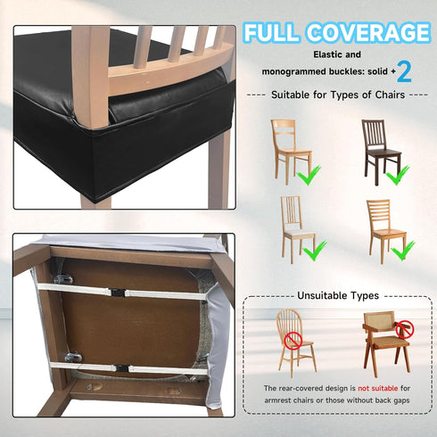 KIDOACOW Set 4, Soft Leather Chair Seat Covers Dining Chairs of Waterproof Seat Covers for Kitchen High Stretch
