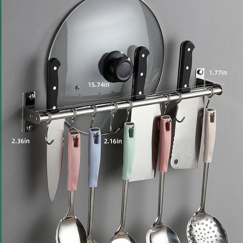 ASkinds Utensil Hanging Rack, Stainless Steel Wall Mounted Pot Pan Lid Holder for Kitchen Storage
