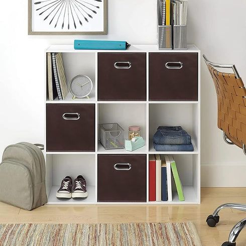 Fabric Storage Bins Cubes - Foldable Organizer with Handle, 11x11x11, Set of 3 in Coffee