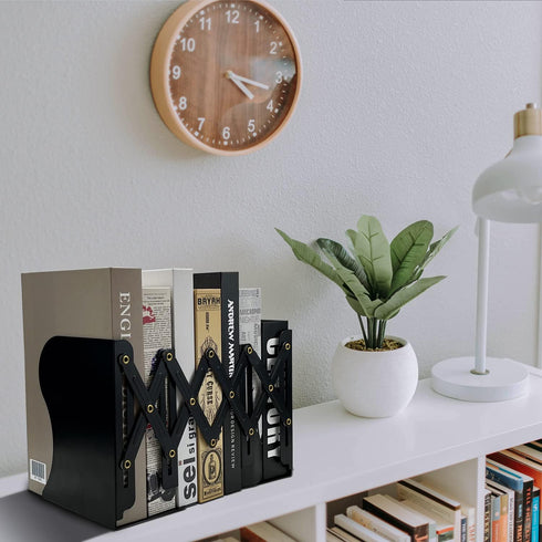 Adjustable Bookends Non Skid Decorative Bookends,Metal Bookend for Heavy Books,Bookshelf Organizer Holder for Books