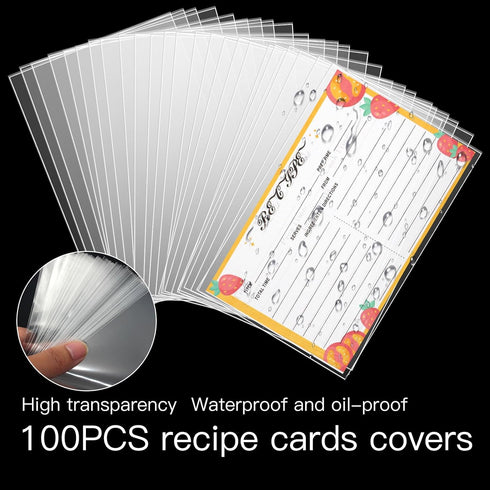 100PCS Recipe Card Protectors, 4x6 Waterproof Clear Covers, Plastic Sleeves to Protect Your Recipes from Kitchen Messes.