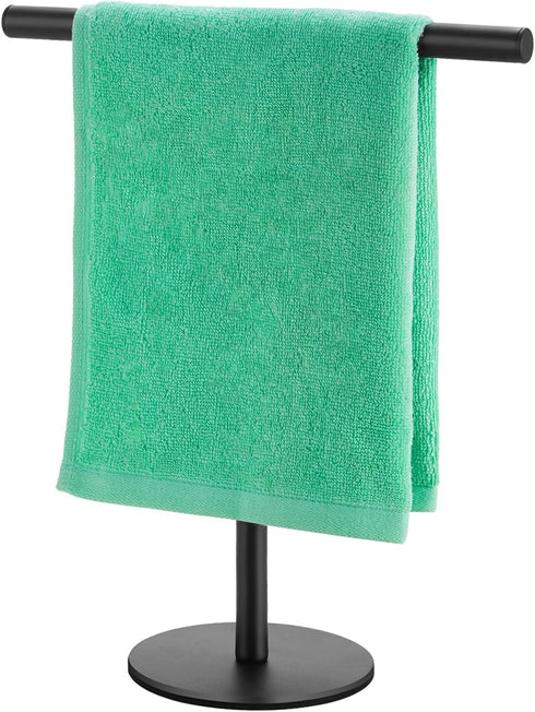 Hand Towel Holder for Bathroom - T-Shape Free Standing Matte Black Waterproof Rack for Kitchen Countertop