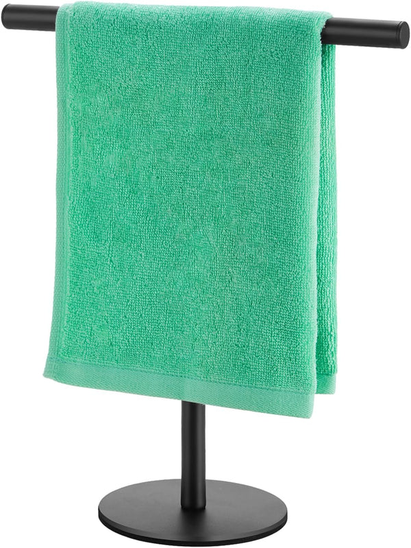 Hand Towel Holder for Bathroom - T-Shape Free Standing Matte Black Waterproof Rack for Kitchen Countertop