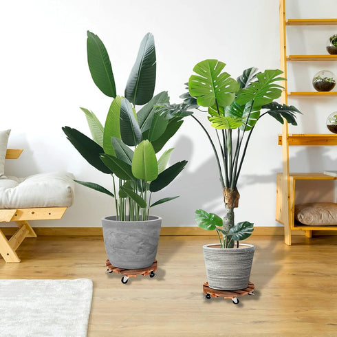 2-Pack 12" 2 360 HOHY Plant Caddy Plant Stand with Wheels Heavy Duty Wood Rolling Plant Stand with Lockable