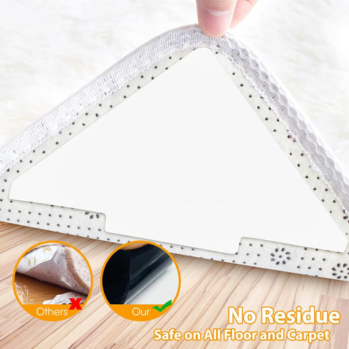 Rug Tape, 10 Pcs Double Sided Non Slip Reusable Rug Stopper, Washable for Hardwood Floors, Tile, Carpets