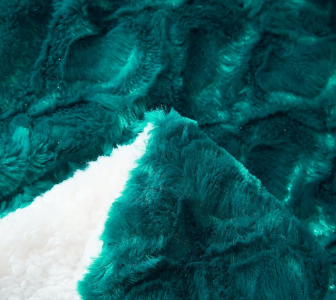 50" 60" DaDa Bedding Lavish Emerald Teal Green Faux Fur Fuzzy Throw Blanket - Mermaid Scales Design White Sherpa