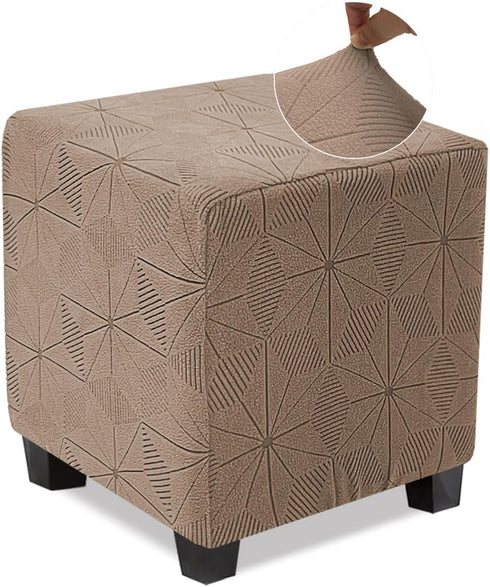 NeColorLife Ottoman Cover - Stretch Slipcover, Knitted Jacquard Fabric for Square Ottoman,