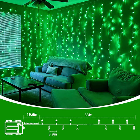 2 Pack 33ft 100 8 QITONG String Lights Battery Operated, Each LED Green Christmas Lights Outdoor Waterproof, Modes
