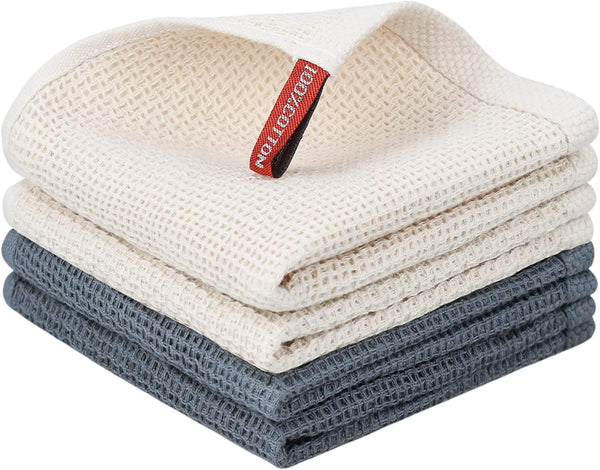 Nialnant Cotton Cleaning Rags - Waffle Weave Kitchen Towels, Absorbent Quick Drying Dish Cloths (12 in x 12 in)