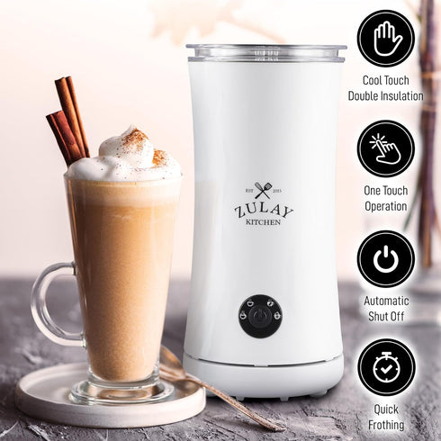 Zulay 4-in-1 Milk Frother and Steamer, Automatic Hot and Cold Foam Maker with Auto Shut Off & Temperature Control