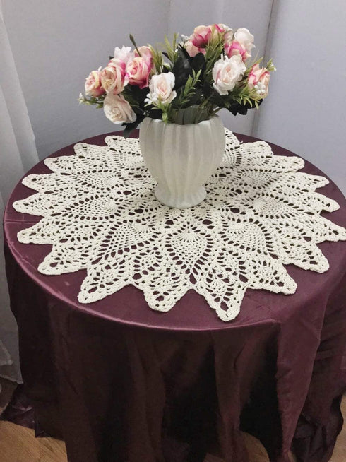 20 Inches. Beige Handmade Crochet Cotton Table Cloth Lace Doilies Round Lace Tablecloths