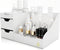 Uncluttered Designs Large Makeup Organizer for Vanity - Countertop Desk with Drawers for Cosmetic, White