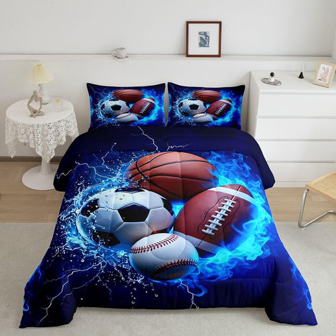 Set Set 1 Feelyou Boys Sports Comforter Football Baseball Soccer Bedding with Pillow Cases Basketball Microfiber Kids