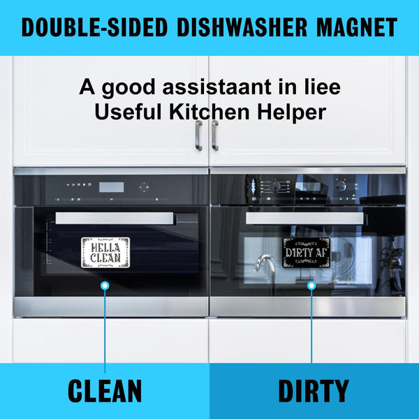 Funny Clean Dirty Dishwasher Magnet, Refrigerator Washing Machine Magnet Double Sided Kitchen Reversible Dish Washer Sign, Apartment Kitchen Accessories Decor Magnet (Black White Wreath)