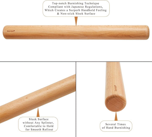 Bamber Mini Wood Rolling Pin, 11'' x 1.2'', Small Wooden Dough Roller for Kids