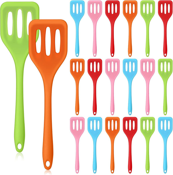 Rtteri 20 Pcs Small Serving Spatula, High Heat Resistant Silicone Turner, Nonstick Egg Spatula Flipper, Mini Slotted