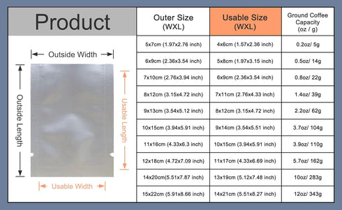 Silver Mylar Bags - Pure Aluminum Foil Flat Food Storage Bag 3.9 Mil Open Top Heat Sealing Vacuum Pouch